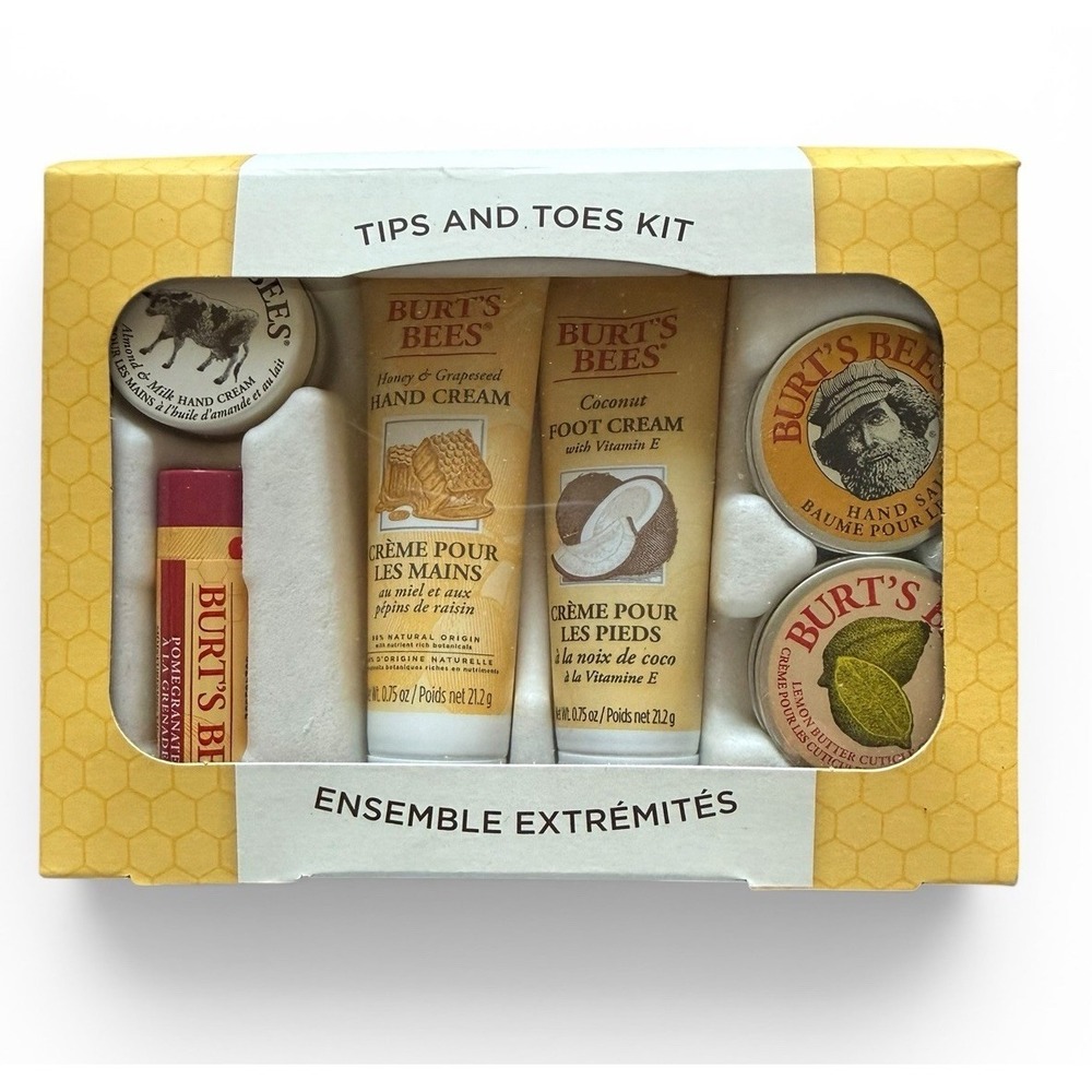 Burt's Bees Tips and Toes Kit Hand, Foot & Cuticle Creme Hand Salve Lip Balm